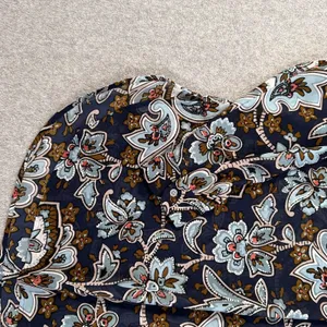 Loft Women's Small Floral Paisley Sheer Tunic Blouse Navy/Brown V-Neck thumbnail 4