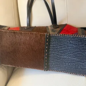 Colorful Patchwork Leather Tote Red thumbnail 5