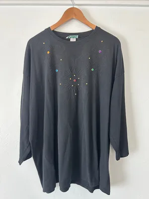 Kavio Black Long Sleeve Top with Multicolor Stud Accents thumbnail 1