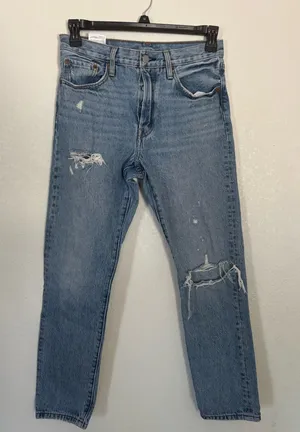 Levis 501s Womens Blue Distressed Skinny Jeans thumbnail 1