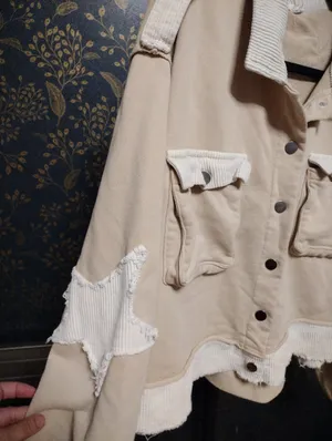 POL Oversized Starlight Glow Utility Jacket with Cream Corduroy Trim thumbnail 2