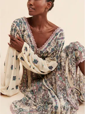 Anthropologie Let Me Be Floral Embroidered Lace Long Sleeve Bohemian Maxi Dress thumbnail 2