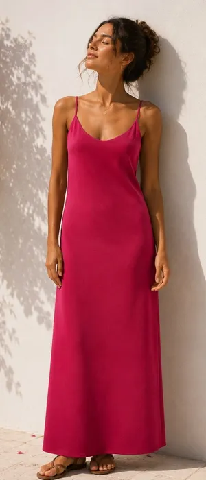 Zara Fuchsia Slip Maxi Dress Minimalist Barbiecore Summer Vacation Size S thumbnail 1