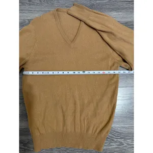 Wool Women Camel Knit Sweater M Tan V-Neck Long Sleeve Classic Minimalist Preppy thumbnail 4