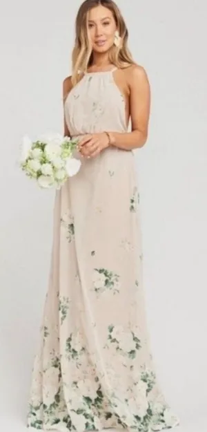 Show Me Your Mumu Floral‎ Maxi Dress Tan Beige XS thumbnail 1