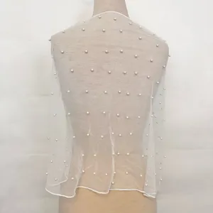 Bridal Sheer White Pearl-Embellished Shawl Wrap Bolero Wedding Gown caplet thumbnail 2
