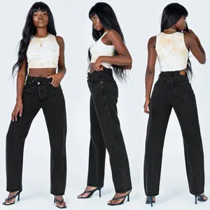 Princess Polly Holly Asymmetric High Rise Straight Leg Black Denim Jeans New thumbnail 3