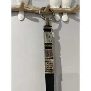 Chicos Black Leather Stretch Metal Belt Women Size L Festival Statement Boho 35" thumbnail 3
