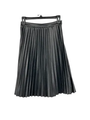 Monteau Black Faux Leather Accordion Pleated Edgy Chic Midi Skirt Size Small thumbnail 3