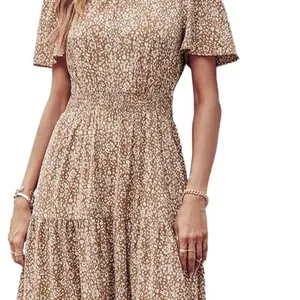 New..Fashion Dress XL Brown & White Floral Midi Dress thumbnail 8