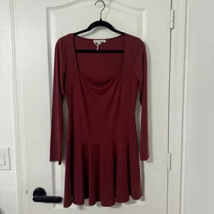 Reformation Coen Jersey Knit Long Sleeve Square Neck Mini Dress Chianti Medium thumbnail 6