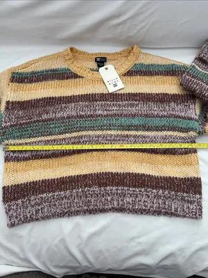Billabong Striped Crewneck Sweater in Yellow, Brown & Teal thumbnail 4