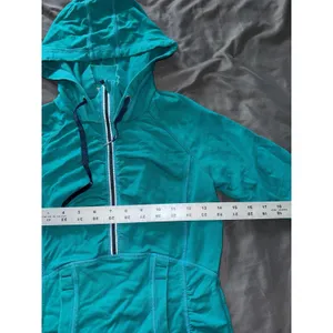 Athleta Half Mile Running‎ Light Weight Jacket Teal Green Hooded Half Zip Sz 2XS thumbnail 6