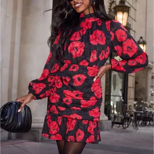VICI Silk Night Ruched Floral Mini Dress - Chic Red Floral Dress thumbnail 1