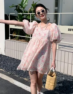 Handmade Puff Sleeve Floral Dress thumbnail 1
