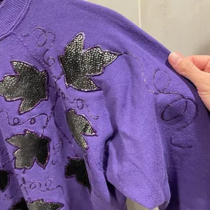 Cute vintage 80s Hanes purple plum fairy puff paint broken in sweatshirt grapes thumbnail 9
