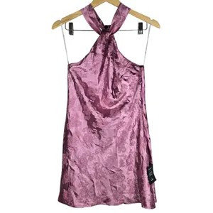 Lulus Got the Key Mauve Satin Floral Jacquard Halter Mini Dress CJD109045 S thumbnail 3