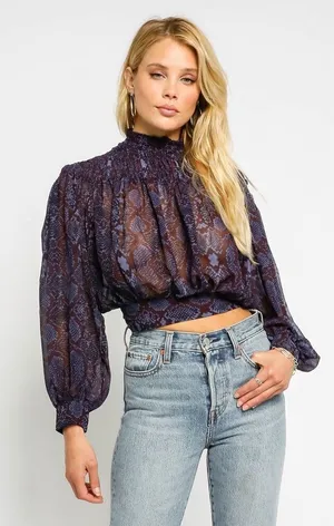✨Vici Elena Sheer Mock Neck Sz Medium Blouse✨ thumbnail 1