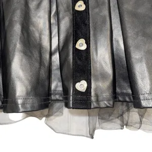 BODY RAGE SPENCERS Black Faux Leather‎ Skirt With Tulle Hem Silvertone Hearts L thumbnail 4
