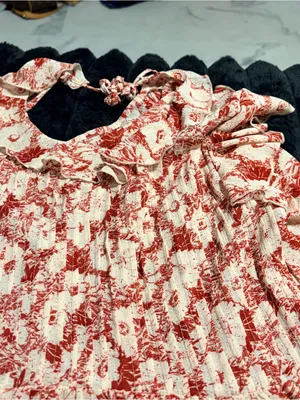 Free People Floral Red and Cream Ruffled Dress thumbnail 3