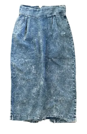 VTG 80’s Pam Sloane Acid Wash MIDI Pencil Skirt Sz 13/14 Back Split 100% Cotton thumbnail 1
