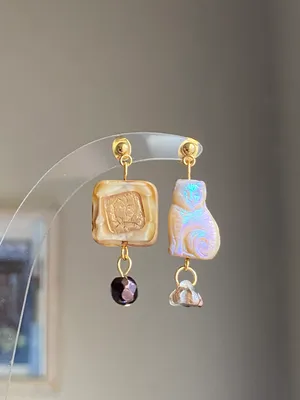 Handmade unique retro vintage fairy boho style dangle earrings w/ quality Czech glass beads mix 🌀🍃💛 thumbnail 3