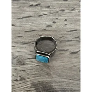 NK Thailand 925 Sterling Silver turquoise ring Rectangle Square Approx Size 7.5 Blue thumbnail 6