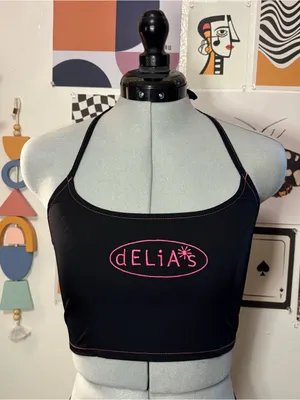 delia*s Black Crop Tank Top with Pink Logo thumbnail 1