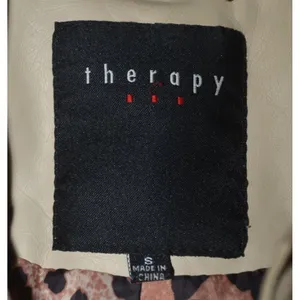 Therapy Faux Leather Moto Jacket Tan Stretch Panels Women’s Size S Zip Pockets thumbnail 11