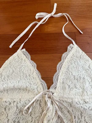 Peppermayo Cream Lace Tie Front Halter Top thumbnail 3
