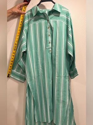 NWT Anthropologie Mint Green and White Striped Midi Shirt Dress Cotton thumbnail 9