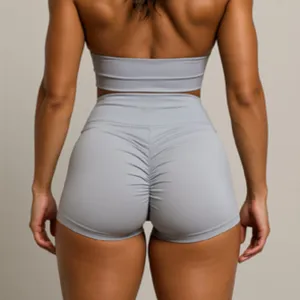 High Waisted Scrunch Workout Shorts Light Gray Booty Lift Activewear L NWT thumbnail 2