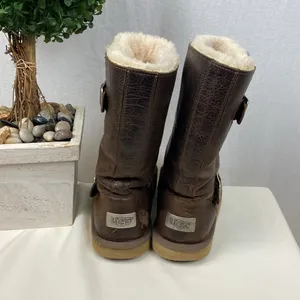 Ugg Brown Leather 5678 Kensington Biker Moto Fleece Lined Calf Height Boots 7 thumbnail 3