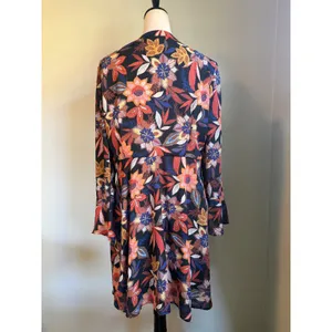 Boho Floral Long sleeve Mini Dress Black Orange whimsigoth flowy retro lotus 16‎ thumbnail 4