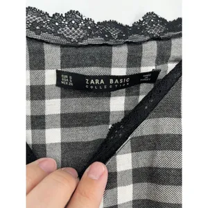 Zara Black White Gingham Lace Slit Shark-bite‎ Hem Size S Y2K Grunge Boho Punk thumbnail 7