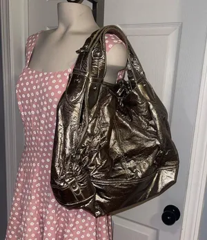 Metallic gold Nine West Women's Handbag y2k purse tote 2000s thumbnail 1