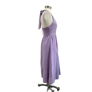 ZESICA Blue Halter‎ Midi Dress Pockets Smocked Back Cottagecore Size Medium thumbnail 3