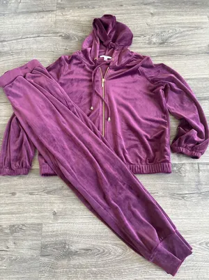 Cable & Gauge Studio Purple Velour Tracksuit Set Zip Hoodie Joggers Womens Med thumbnail 1