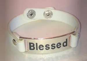 Blessed White Faux Leather and Silver Tone Bracelet thumbnail 1
