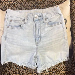 American Eagle Outfitters Blue Jean Shorts High-Waisted Frayed Hem thumbnail 1