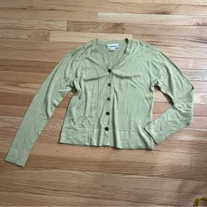 Vintage 100% Silk Minimalist Button Up Cardigan Small Green Neutral Quiet Luxury thumbnail 3