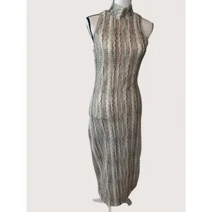 Skies Are Blue Crochet Mock Neck‎ Sleeveless Maxi Dress 96225 Beige XS NEW thumbnail 5