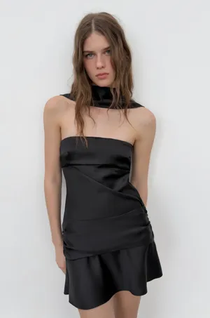 BNWT Zara Black Satin Effect Scarf Dress thumbnail 4