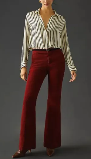 By Anthropologie Low-Rise Flare Corduroy Pants burgundy size 4 bohemian fall thumbnail 1