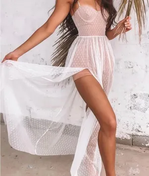 White Fox Totally Bangin' Mesh Maxi Dress White thumbnail 1