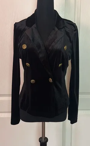 Mosaic & Co BLACK VELVET GOLD NAUTICAL BUTTON BLAZER JACKET captain admiral thumbnail 1