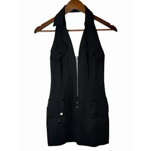 Halara Women's XS Black Halter Neck Sleeveless Mini Dress Zip Front Pockets thumbnail 3