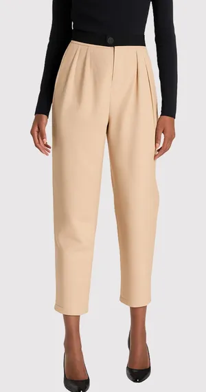 Alice + Olivia Womens Pants Beige Roy Tapered High Rise Pleated Trousers Size 12 thumbnail 1