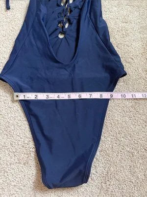 Aerie Navy Blue Lace Up Deep Plunge One Piece Swimsuit. Size Small thumbnail 9