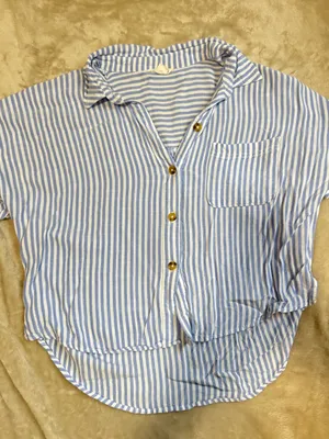 Aeropostale | Light Blue and White Striped Button-Front Womens Top | Size M thumbnail 1